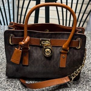 Michael Kors Dark Brown and Tan Satchel